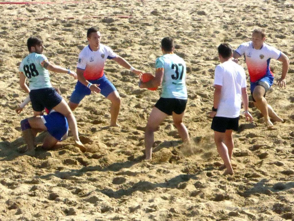 Beach Rugby at North Sea Beach Rugby in The Hague Beach Stadium in The Netherlands